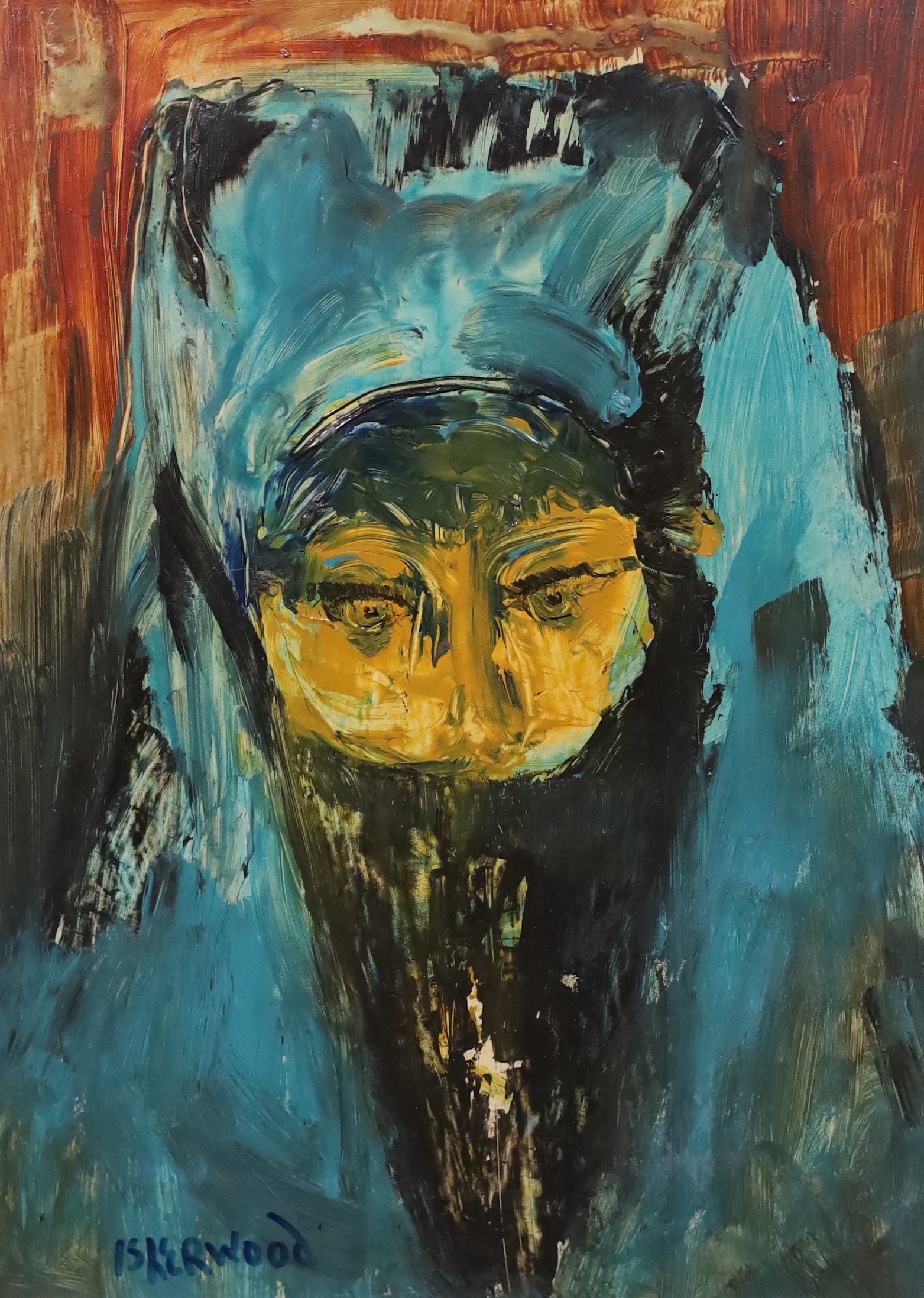 James Lawrence Isherwood (British, 1917-1989), 'Yashmak Woman', oil on board, 39 x 28cm